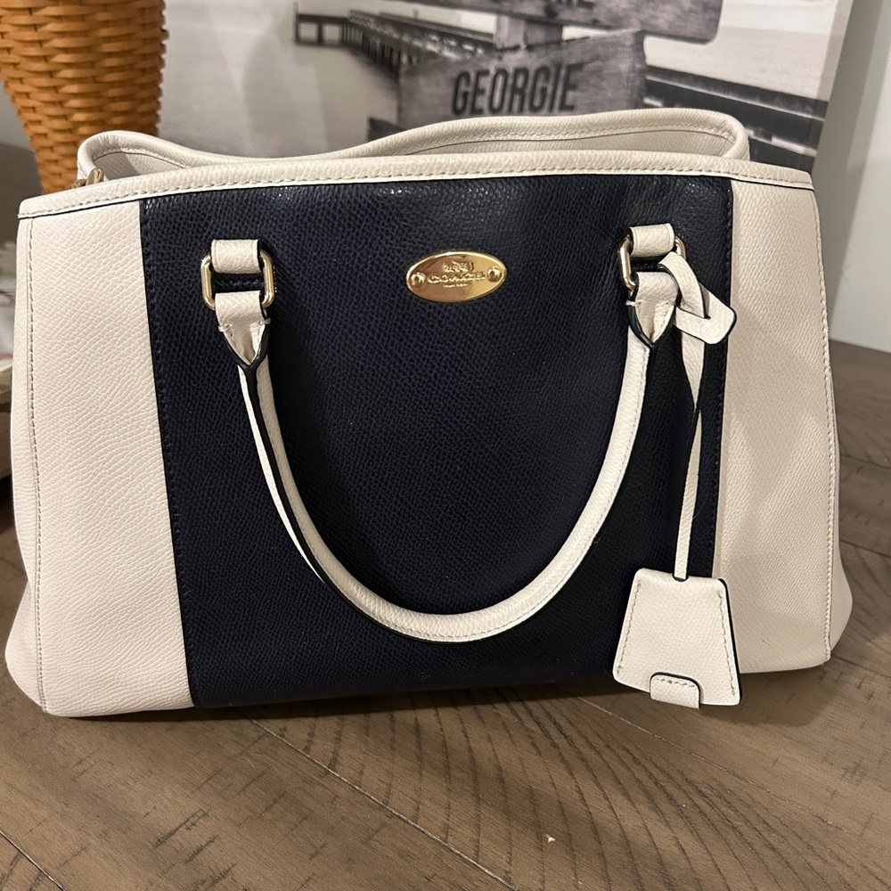 Coach Navy and Cream Shoulder Bag with Wallet